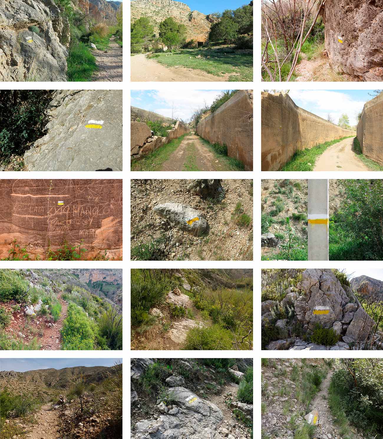 Follow the white and yellow marks on the rocks